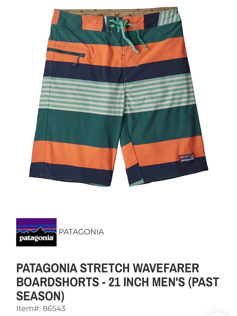 Patagonia Striped Wavefarer Boardshorts 21in. Size 32